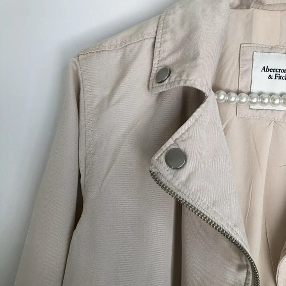 Abercrombie & Fitch Beige Asymmetrical Moto Biker Style Jacket Size Small - Picture 5 of 15